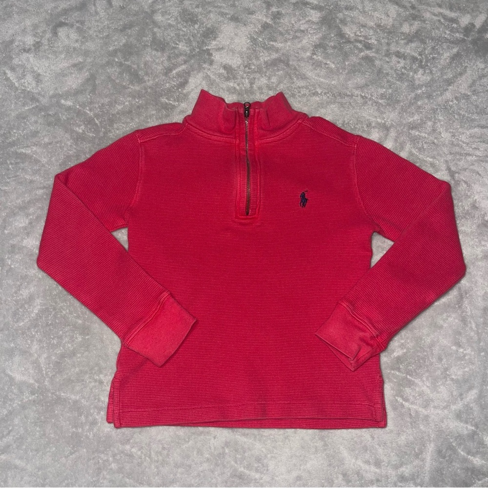 Polo Ralph Lauren Boy’s Size Small 8 Long Sleeve Waffle Knit Red 1/4 Zip Thermal
